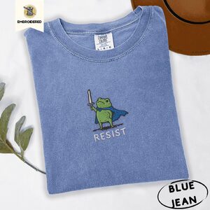 Blue Jean Resist Sword Frog Embroidered T-Shirt