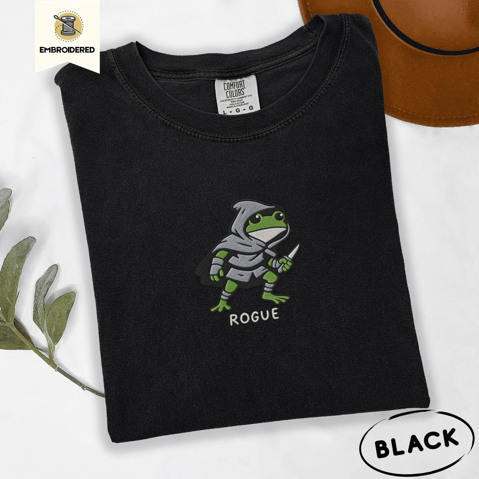Black Rogue Frog Embroidered T-Shirt
