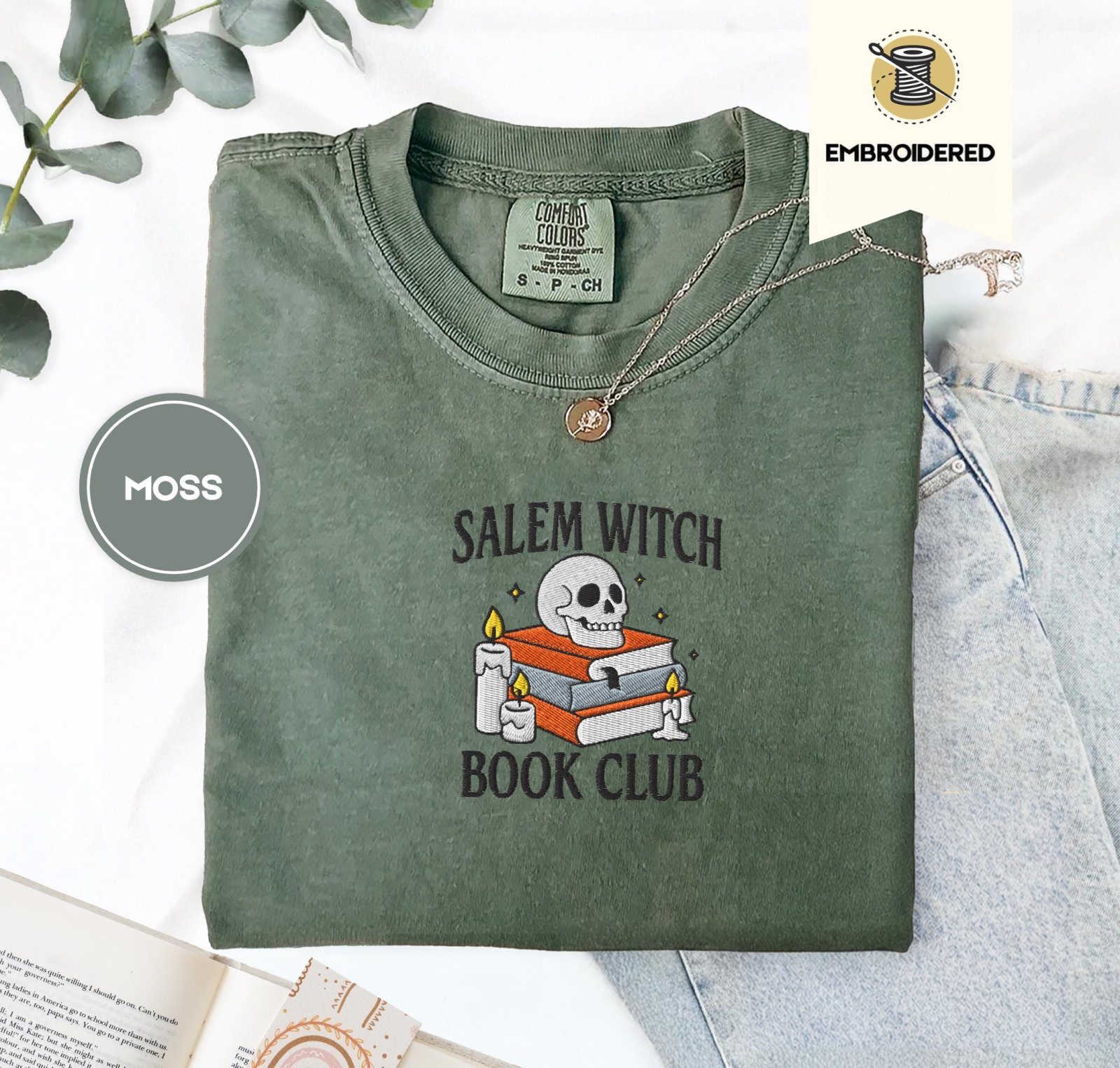 Moss Salem Witch Book Club Embroidered T-Shirt