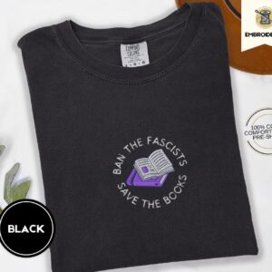 Black Save the Books Embroidered T-Shirt