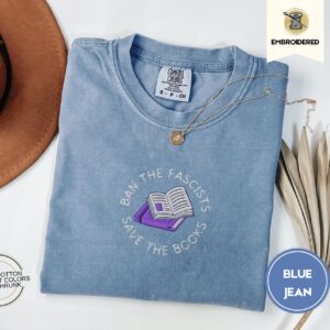 Blue Jean Save the Books Embroidered T-Shirt