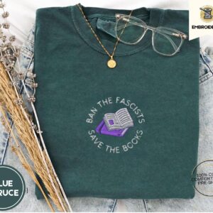 Blue Spruce Save the Books Embroidered T-Shirt