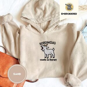 Sand Screaming Goat Embroidered Hoodie