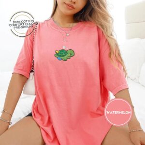Person wearing a watermelon Sea Turtle and Fish Embroidered T-Shirt