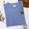 Blue Jean Sea Turtle and Golden Sparkles Embroidered T-Shirt