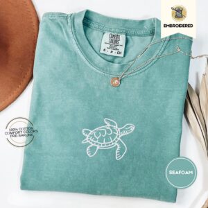 Seafoam Sea Turtle Embroidered T-Shirt