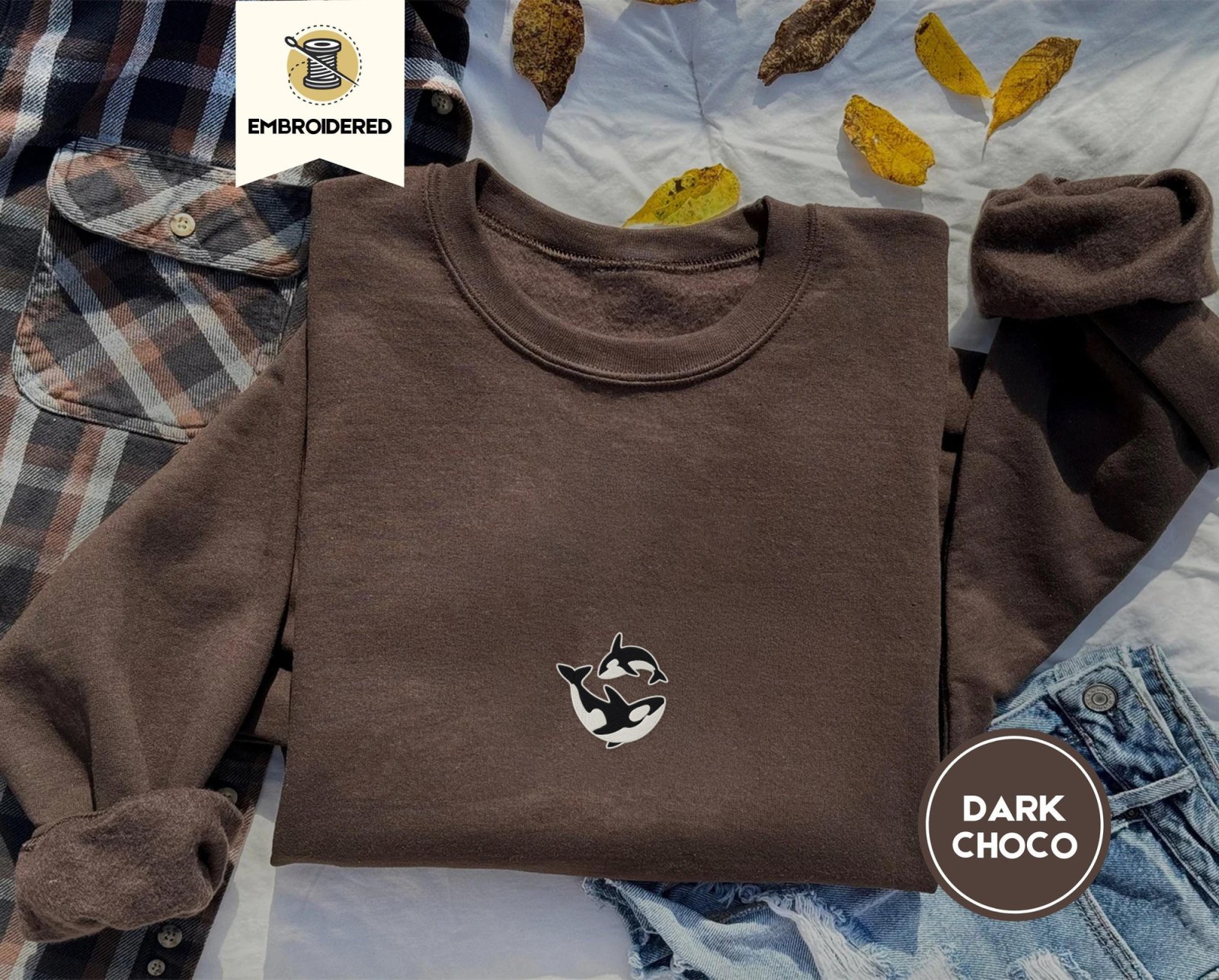 Dark Chocolate Seattle Orca Embroidered Sweatshirt