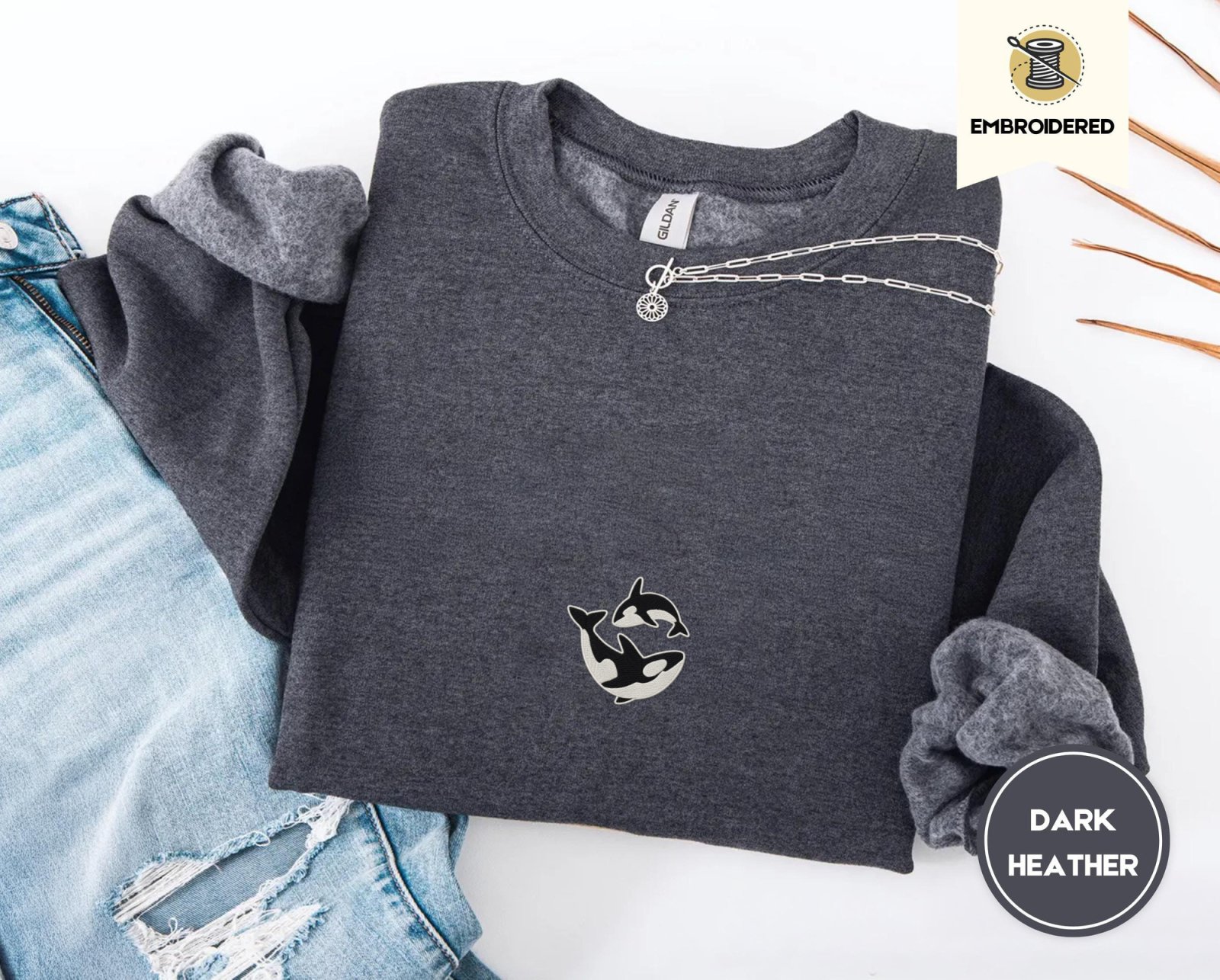 Dark Heather Seattle Orca Embroidered Sweatshirt