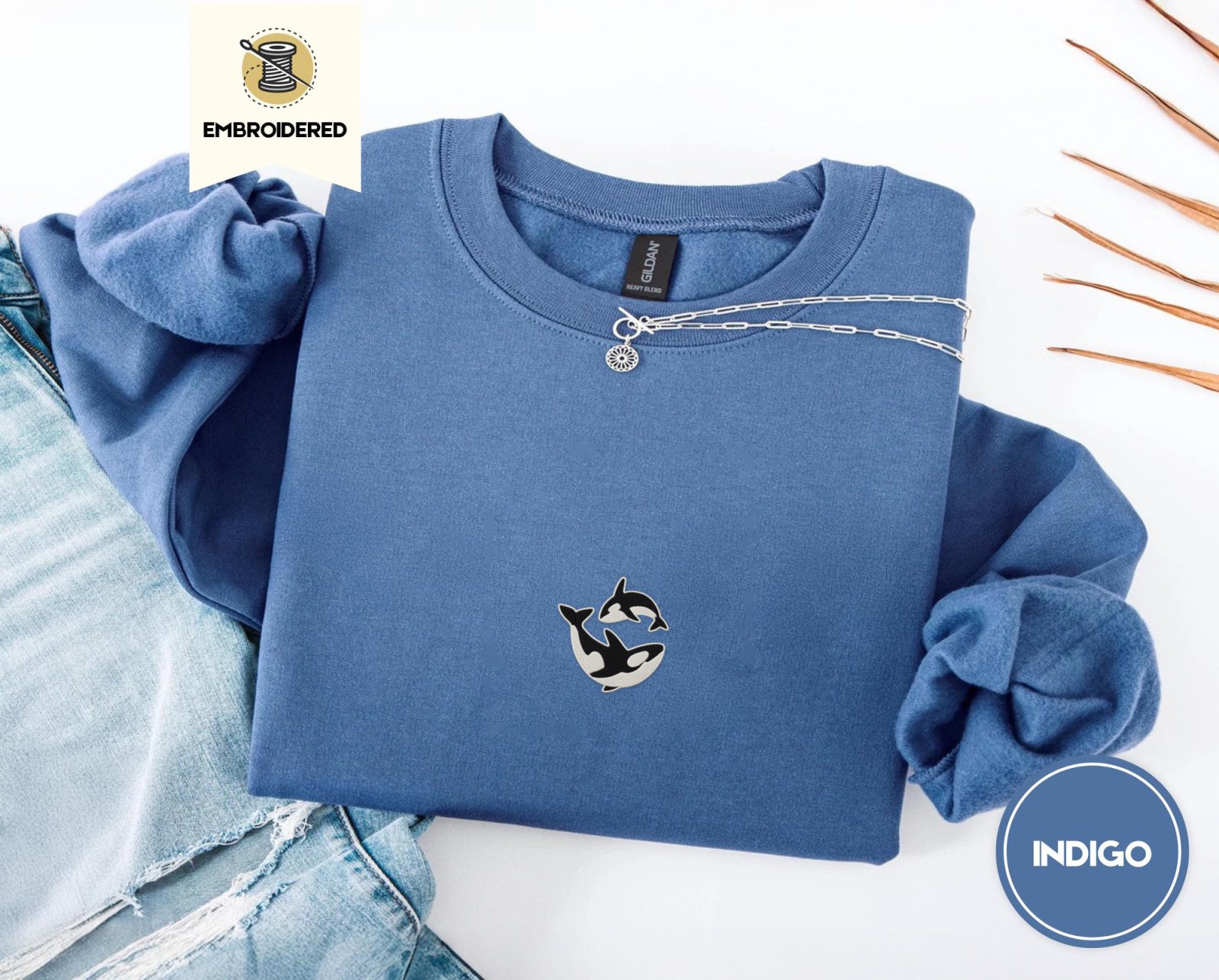 Indigo Blue Seattle Orca Embroidered Sweatshirt