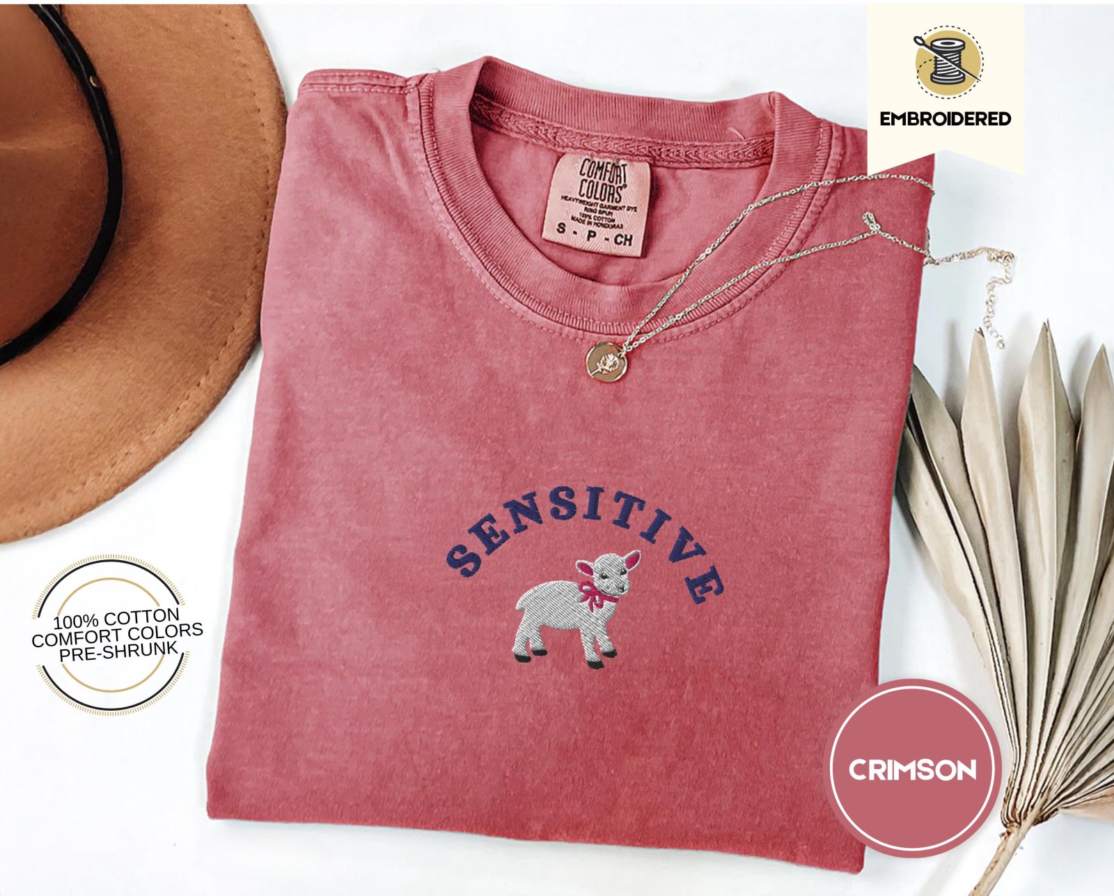 Flat lay of the Sensitive Lamb Embroidered T-Shirt