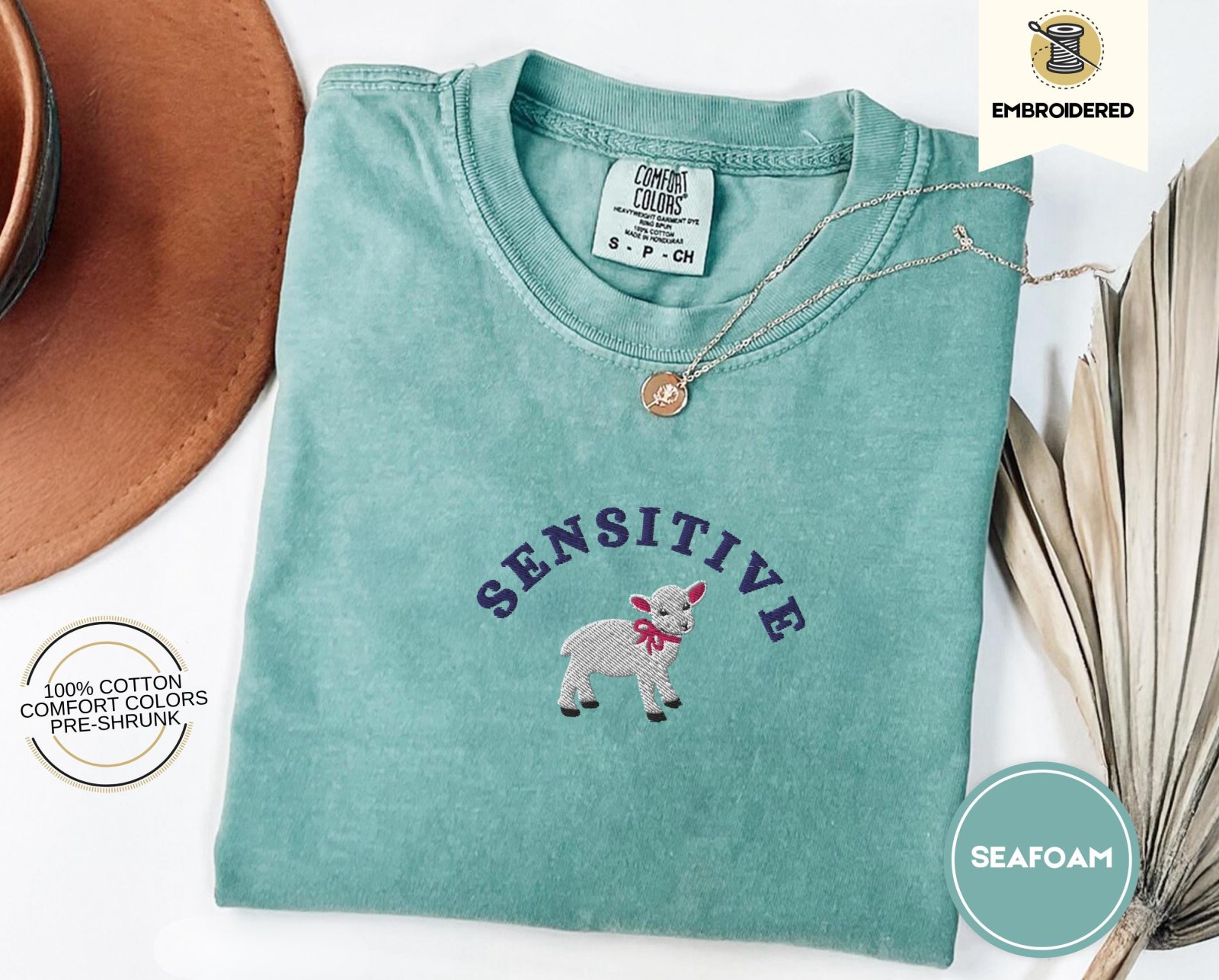 Seafoam Sensitive Lamb Embroidered T-Shirt