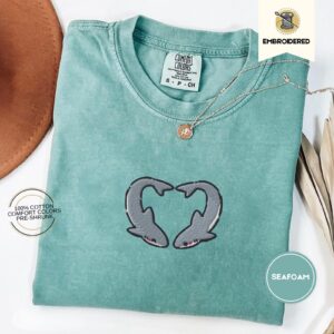 Seafoam Shark Heart Embroidered T-Shirt