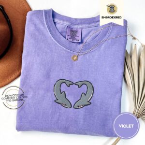 Violet Shark Heart Embroidered T-Shirt