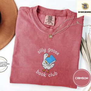 Crimson Silly Goose Book Club Embroidered T-Shirt