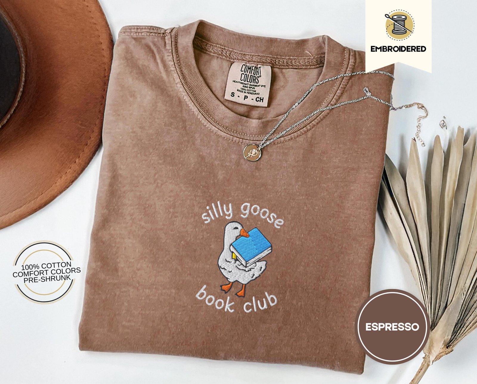 Espresso Silly Goose Book Club Embroidered T-Shirt