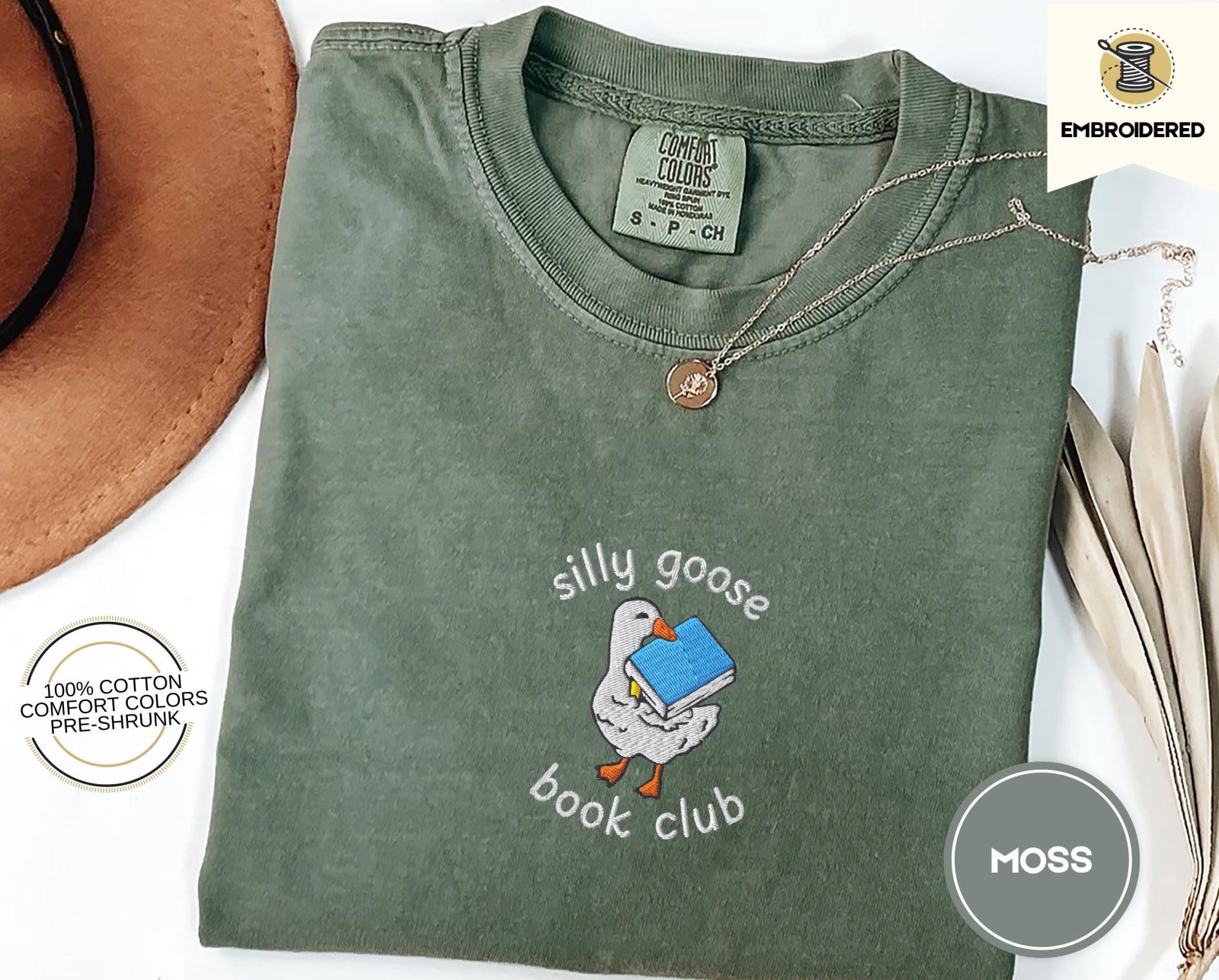 Moss Silly Goose Book Club Embroidered T-Shirt