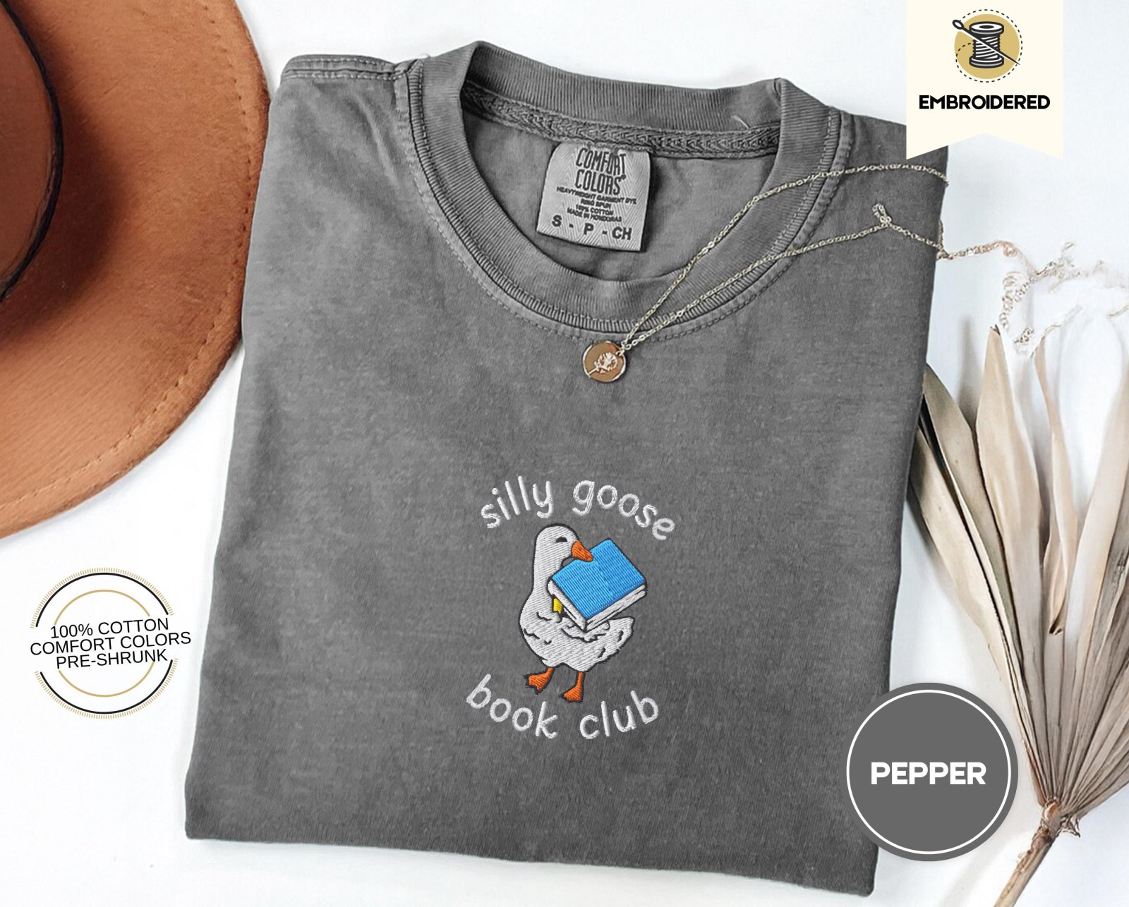 Pepper Silly Goose Book Club Embroidered T-Shirt