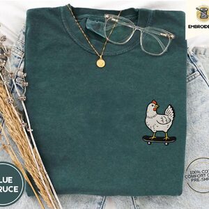 Blue Spruce Skateboarding Chicken Embroidered T-Shirt