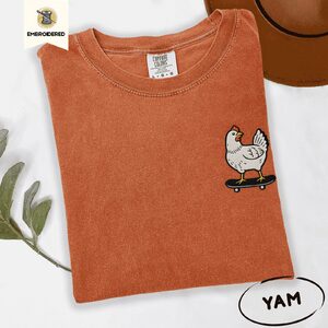 Yam Skateboarding Chicken Embroidered T-Shirt