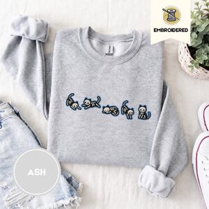 Ash Skeleton Cats Embroidered Sweatshirt