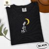 Black Skeleton Dog Moon Embroidered T-Shirt