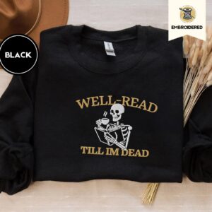 Black Skeleton Reader Embroidered Sweatshirt