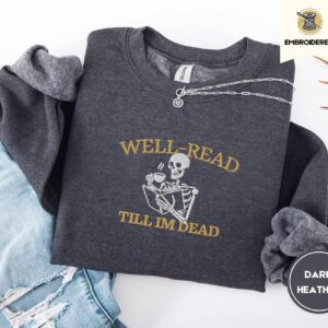 Dark Heather Skeleton Reader Embroidered Sweatshirt