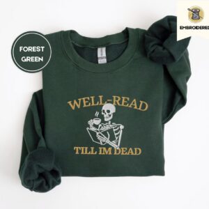 Forest Green Skeleton Reader Embroidered Sweatshirt