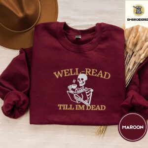 Maroon Skeleton Reader Embroidered Sweatshirt
