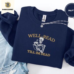 Navy Skeleton Reader Embroidered Sweatshirt