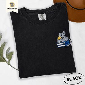 Black Sleeping Dragons and Books Embroidered T-Shirt