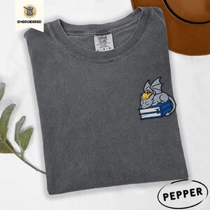 Pepper Sleeping Dragons and Books Embroidered T-Shirt