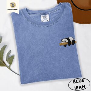 Blue Jean Sleeping Panda Embroidered T-Shirt