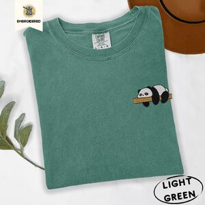 Light Green Sleeping Panda Embroidered T-Shirt