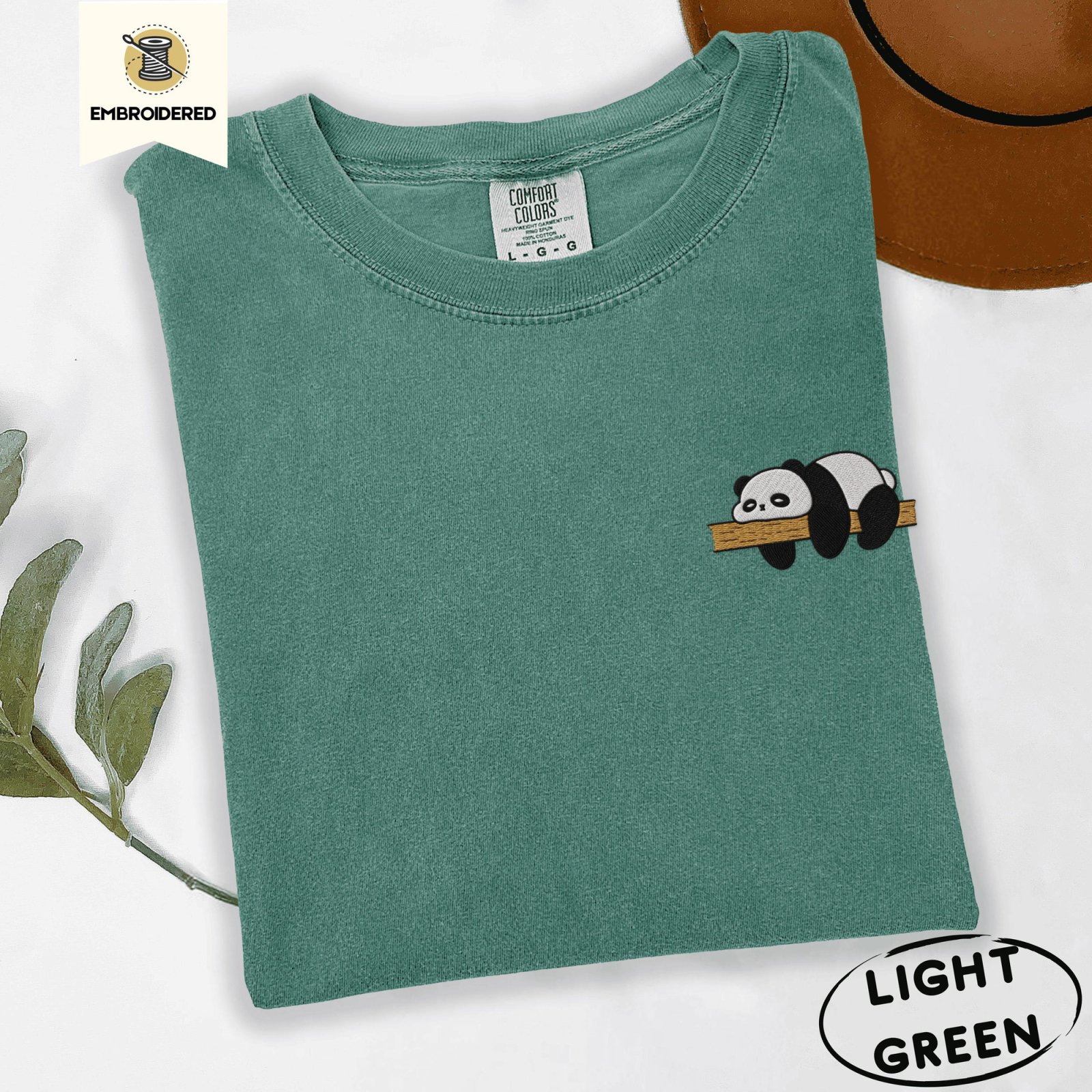 Light Green Sleeping Panda Embroidered T-Shirt