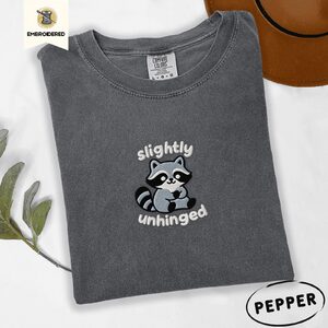 Pepper Slightly Unhinged Raccoon Embroidered T-Shirt