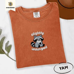 Yam Slightly Unhinged Raccoon Embroidered T-Shirt