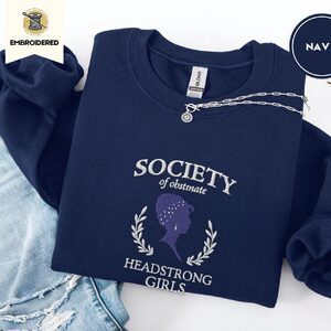Navy Society of Obstinate Headstrong Girls Embroidered Sweatshirt