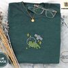 Blue Spruce Space Frog and Satellite Embroidered T-Shirt