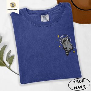 True Navy Space Raccoon Embroidered T-Shirt