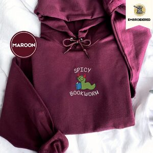 Maroon Spicy Bookworm Embroidered Hoodie