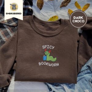 Dark Chocolate Spicy Bookworm Embroidered Sweatshirt