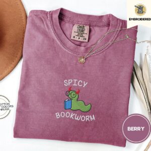 Berry Spicy Bookworm Embroidered T-Shirt