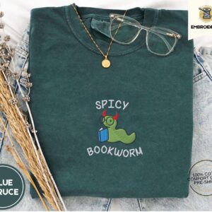 Blue Spruce Spicy Bookworm Embroidered T-Shirt