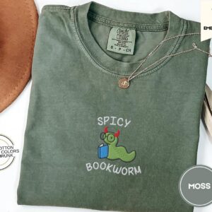Moss Spicy Bookworm Embroidered T-Shirt