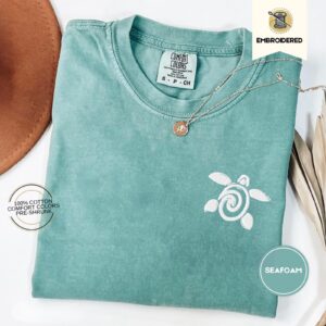 Seafoam Spiral Sea Turtle Embroidered T-Shirt