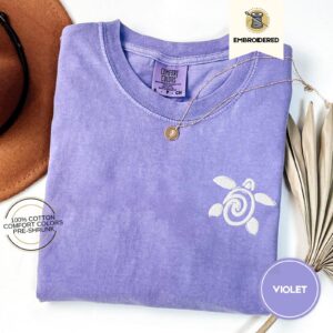 Violet Spiral Sea Turtle Embroidered T-Shirt