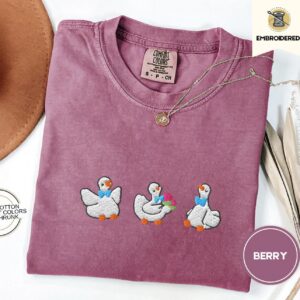 Berry Spring Geese Trio Embroidered T-Shirt