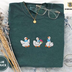 Blue Spruce Spring Geese Trio Embroidered T-Shirt