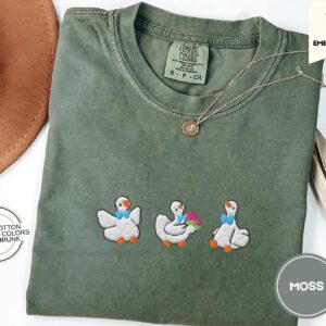 Moss Spring Geese Trio Embroidered T-Shirt